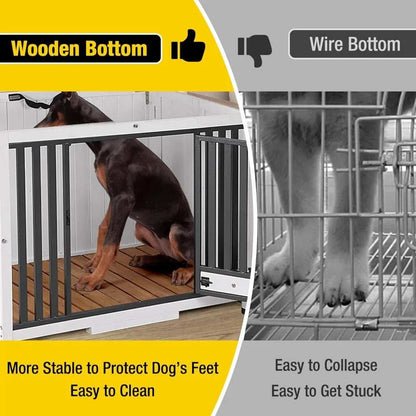 Foldable Dog Crate Furniture No Assembly, Expandable Design, Chew-Resistant, with 360° Rotating Pet Bowls - Purrfect Pet Haven