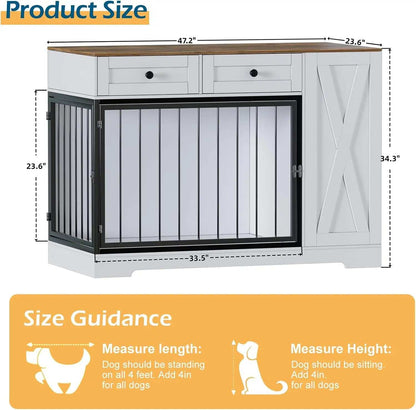 Dog Crate Furniture Kennel with Double Doors - Wooden Pet House with 2 Drawers and Pet Feeder Station Storage Cabinet - Purrfect Pet Haven