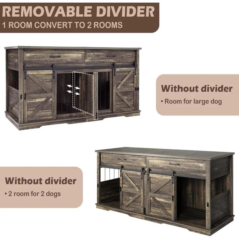 Wooden Furniture Double Dog Crate TV Stand for Medium and Large Breeds with Sliding Doors - Purrfect Pet Haven