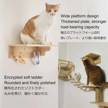 Masterpiece Wall Mounted Cat Furniture Cat Climber with Kitty House - Save Space Thickened Board for Sleeping Playing - Purrfect Pet Haven