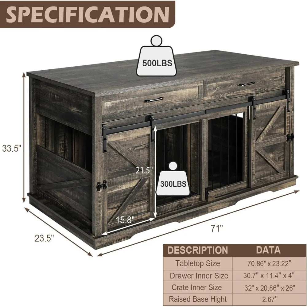Wooden Furniture Double Dog Crate TV Stand for Medium and Large Breeds with Sliding Doors - Purrfect Pet Haven