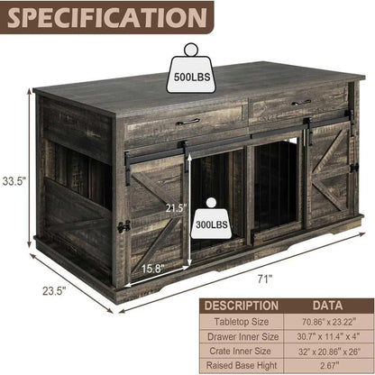 Wooden Furniture Double Dog Crate TV Stand for Medium and Large Breeds with Sliding Doors - Purrfect Pet Haven