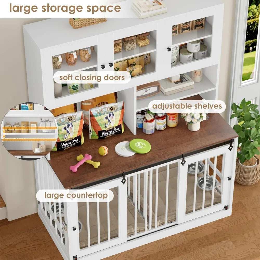 Hutch Style Dog Crate Furniture for Large Dogs for 2 Pets with Divider - Purrfect Pet Haven