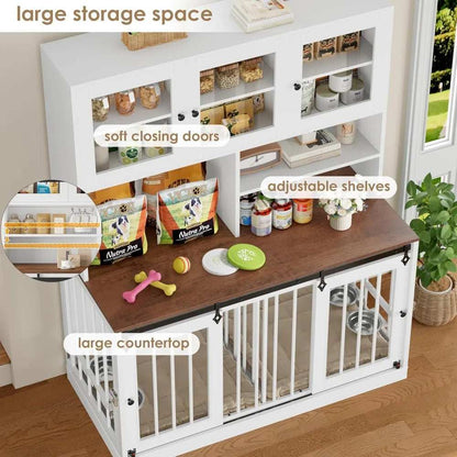 Hutch Style Dog Crate Furniture for Large Dogs for 2 Pets with Divider - Purrfect Pet Haven