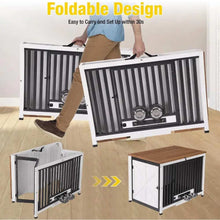 Foldable Dog Crate Furniture No Assembly, Expandable Design, Chew-Resistant, with 360° Rotating Pet Bowls - Purrfect Pet Haven