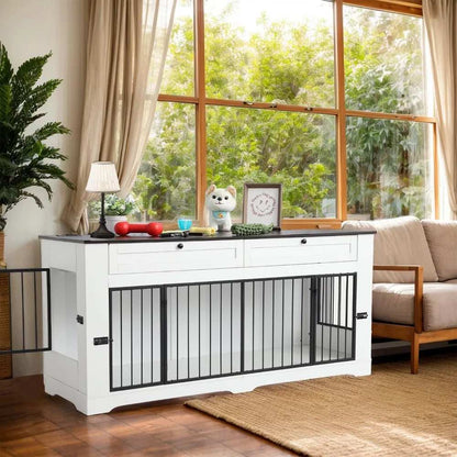 Wooden Dog Cage End Table with Charging Station Large Dog Crate Furniture-Decorative Heavy Duty - Purrfect Pet Haven
