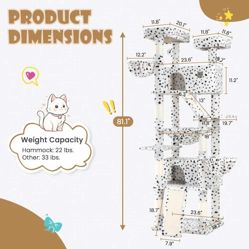 81 Inch Tall Cat Tree Tower - Multi-Level - Purrfect Pet Haven