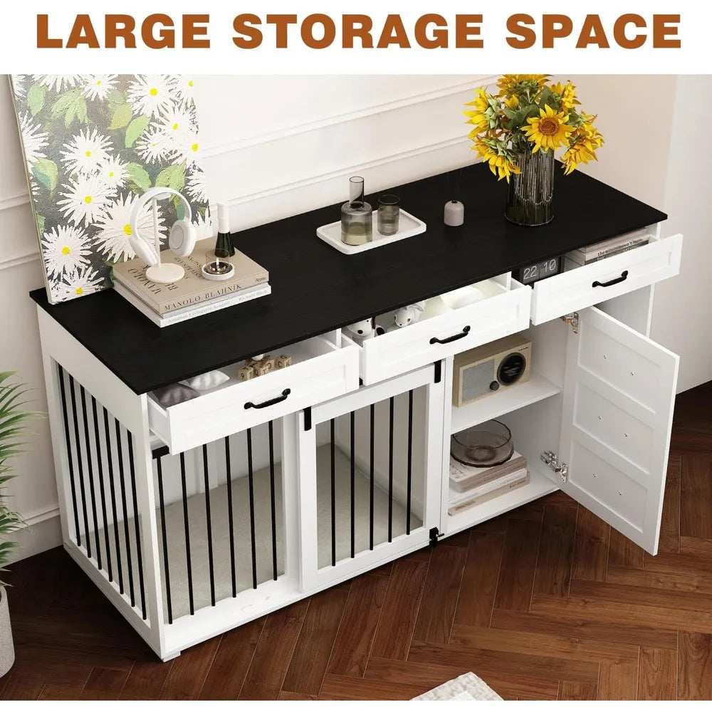 67" Wide Luxury Wooden Heavy Duty Single Room Dog Kennel Furniture w/Sliding Door - Purrfect Pet Haven