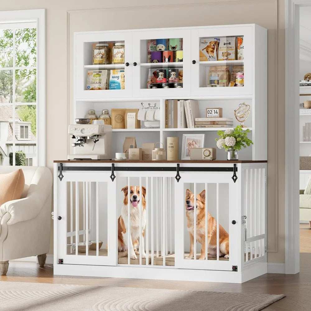 Hutch Style Dog Crate Furniture for Large Dogs for 2 Pets with Divider - Purrfect Pet Haven