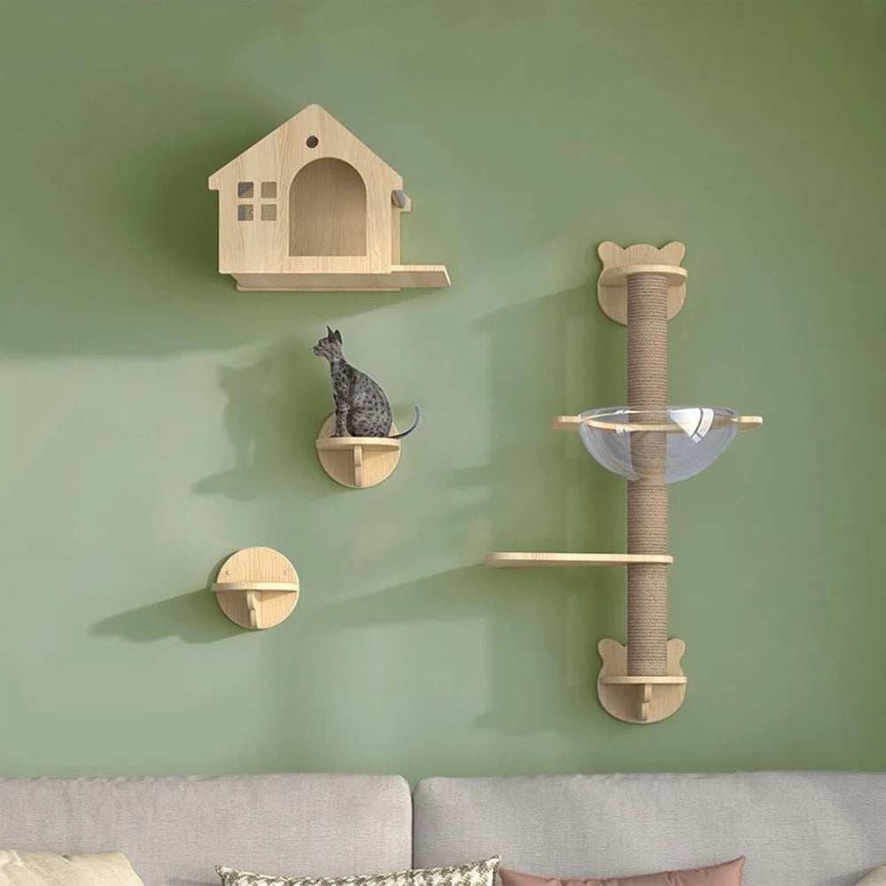 Masterpiece Wall Mounted Cat Furniture Cat Climber with Kitty House - Save Space Thickened Board for Sleeping Playing - Purrfect Pet Haven