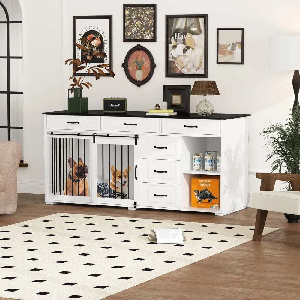67" Wide Luxury Wooden Heavy Duty Single Room Dog Kennel Furniture w/Sliding Door - Purrfect Pet Haven