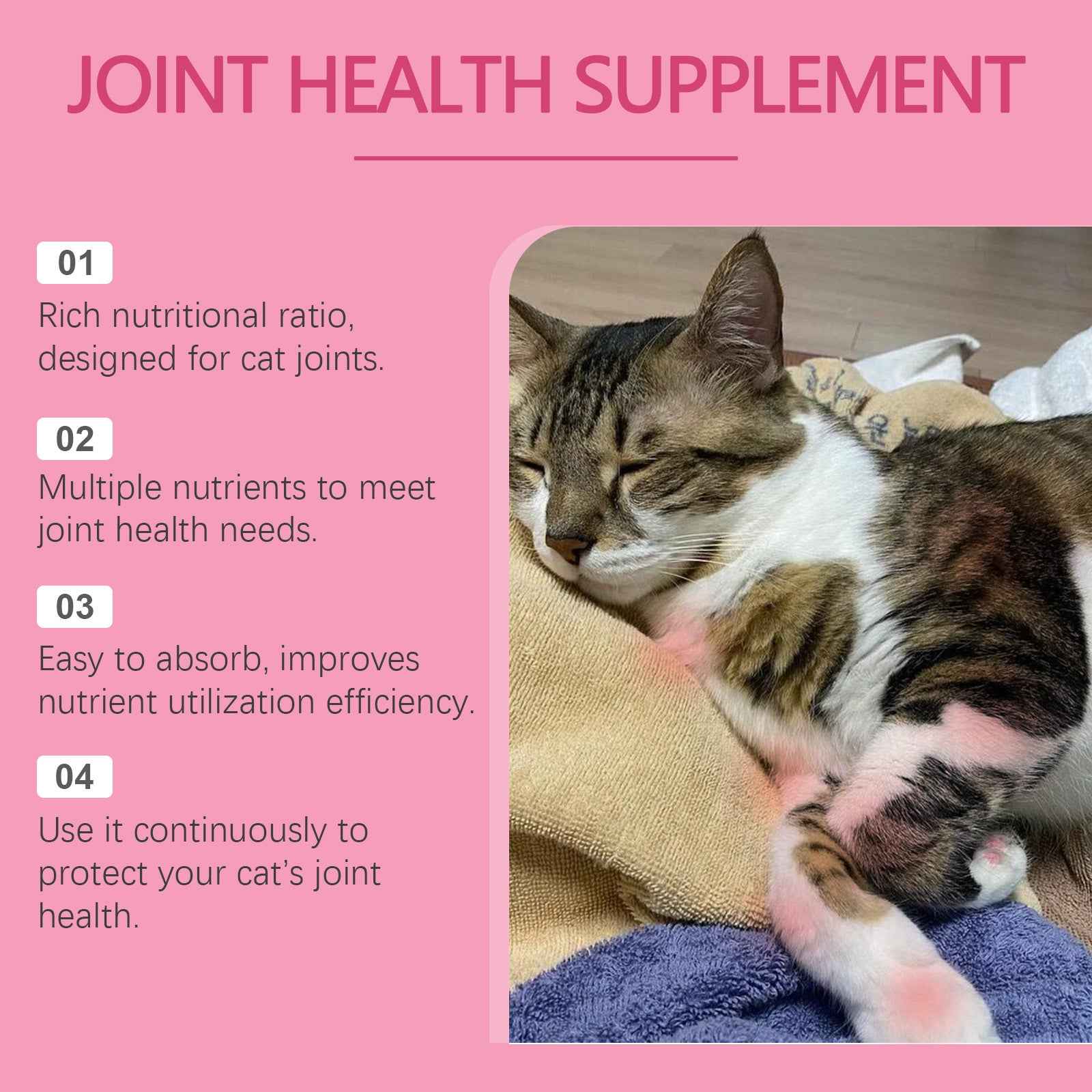 Cat Joint Health Support Tablets, Glucosamine Joint Supplement For All Breeds & Sizes Cats, 80 Count Joint Care Chewable Tablets To Relieve Joint Discomfort