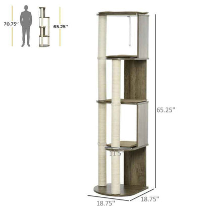 Corner Modern Cat Tree Tall For Climbing, Large Multilevel Cat Tower With Scratching Posts, Small-Fit Kitten Tower With Sisal, Cream White