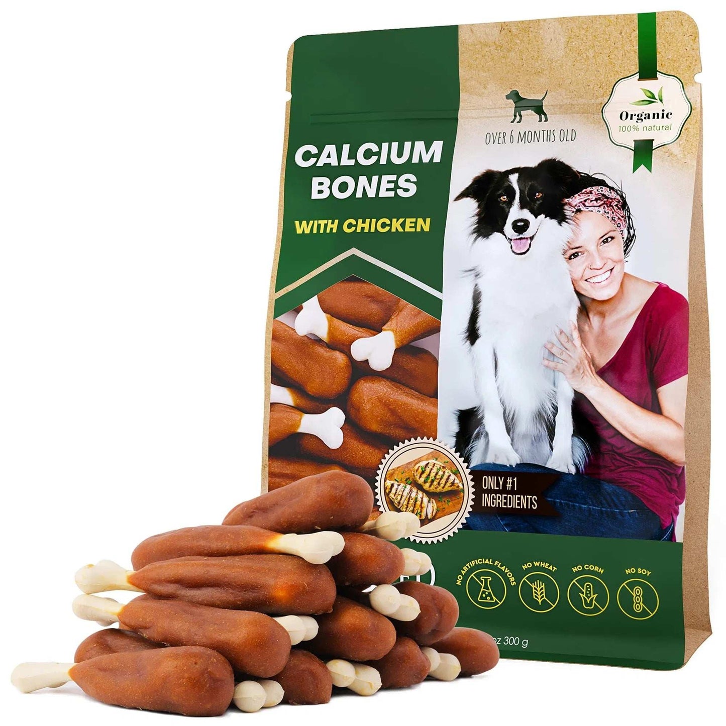 Dog Calcium Bones Wrapped Chicken & Rawhide Free Chew Treats Pet Healthy Dried Snacks Grain Free Organic Meat Chews For Training Small Large Dogs - Purrfect Pet Haven