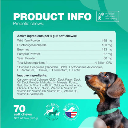 70 Probiotic Chews Support Gut Health, Yeast Balance, Itchy Skin and Allergies For Dogs - Purrfect Pet Haven