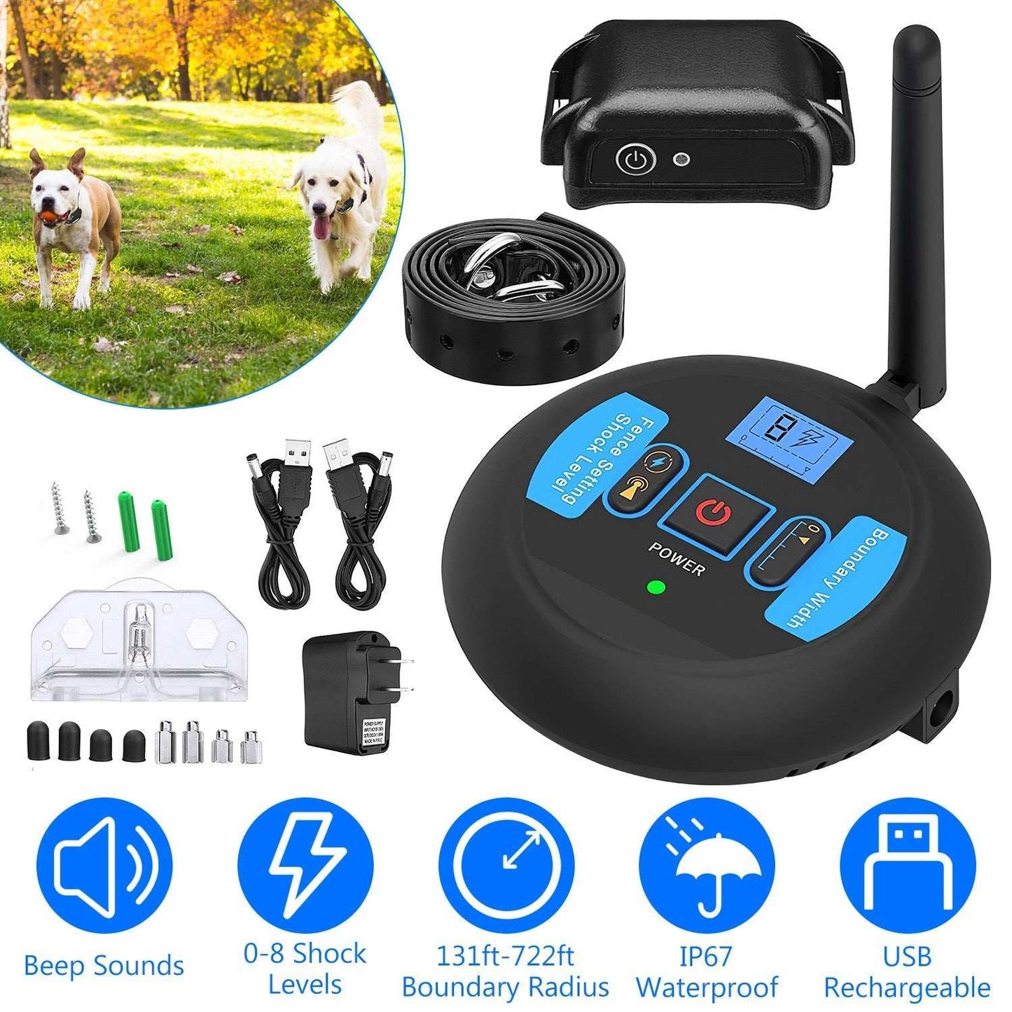 Wireless Electric Dog Fence Pet Shock Boundary Containment System Electric Training Collar For Small Medium Large Dogs - Purrfect Pet Haven