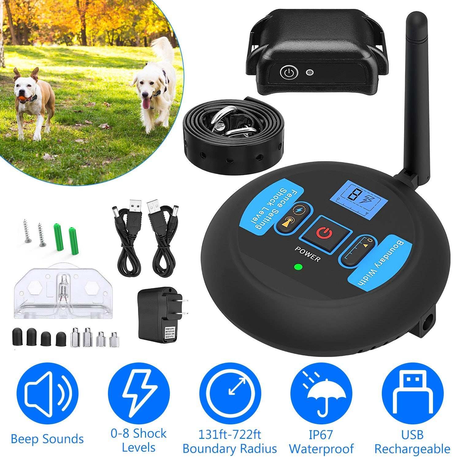 Wireless Electric Dog Fence Pet Shock Boundary Containment System Electric Training Collar For Small Medium Large Dogs - Purrfect Pet Haven