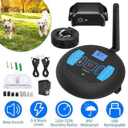 Wireless Electric Dog Fence Pet Shock Boundary Containment System Electric Training Collar For Small Medium Large Dogs - Purrfect Pet Haven