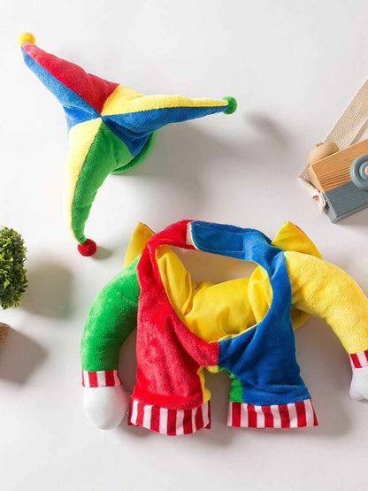 Pet Clown Costume Jumpsuit - Colorful Halloween Outfit with Hat