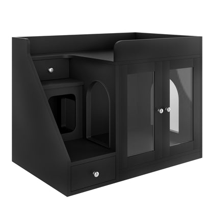 Cat Litter Box Enclosure - Light And Two Storage Drawers