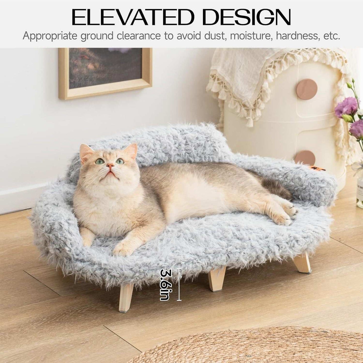 Grey Modern Elevated Pet Bed - Wooden - Purrfect Pet Haven