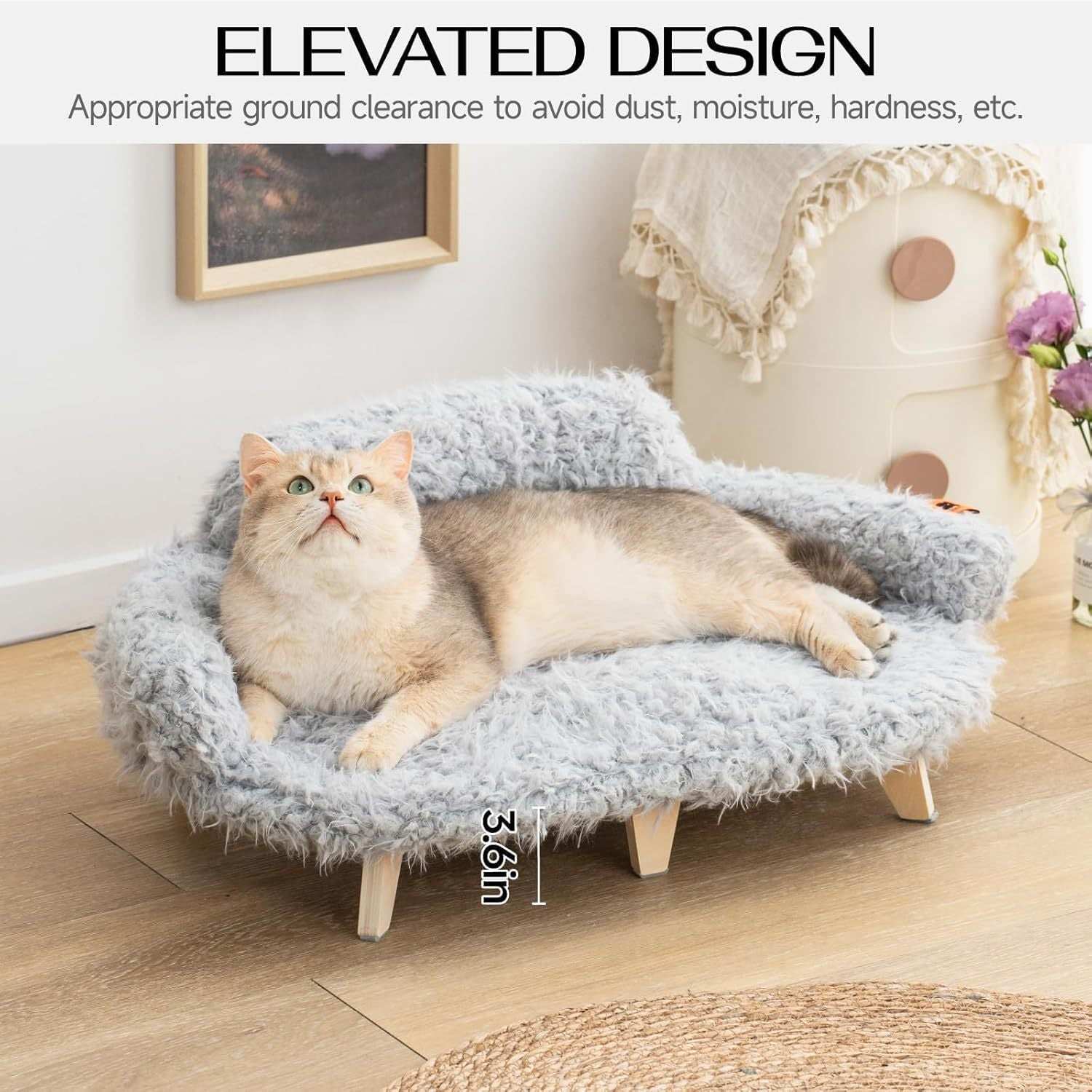 Grey Modern Elevated Pet Bed - Wooden - Purrfect Pet Haven