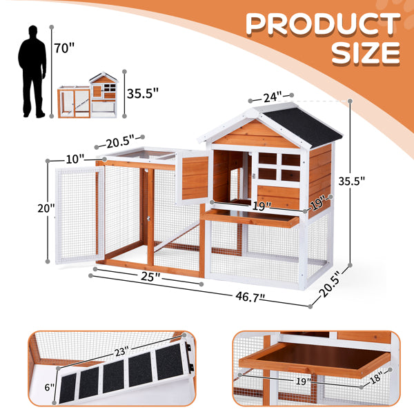 Wooden Rabbit Hutch with Run - Fir Wood with Ladder - Purrfect Pet Haven
