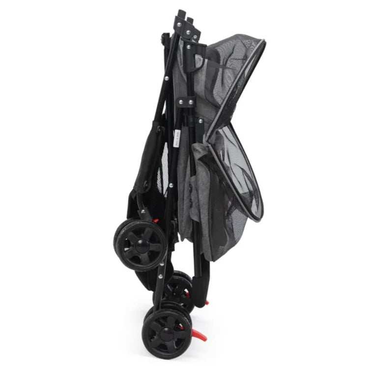 Foldable Pet Stroller, Small Dog Cat Stroller With Storage Basket For Small Puppies, Gray And Black - Purrfect Pet Haven