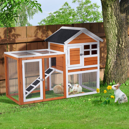 Wooden Rabbit Hutch with Run - Fir Wood with Ladder - Purrfect Pet Haven