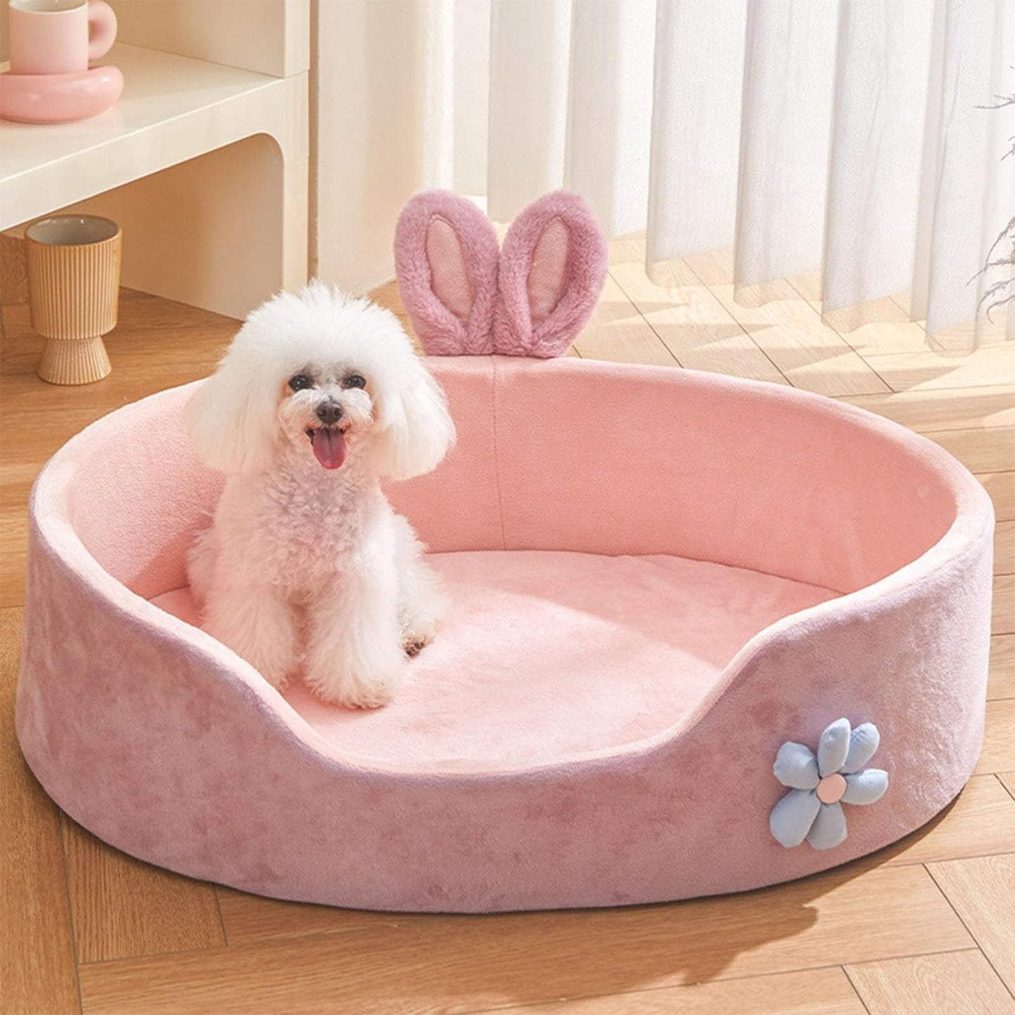 Pink Princess Pet Bed - Rabbit Ear Calming Cushion - Purrfect Pet Haven