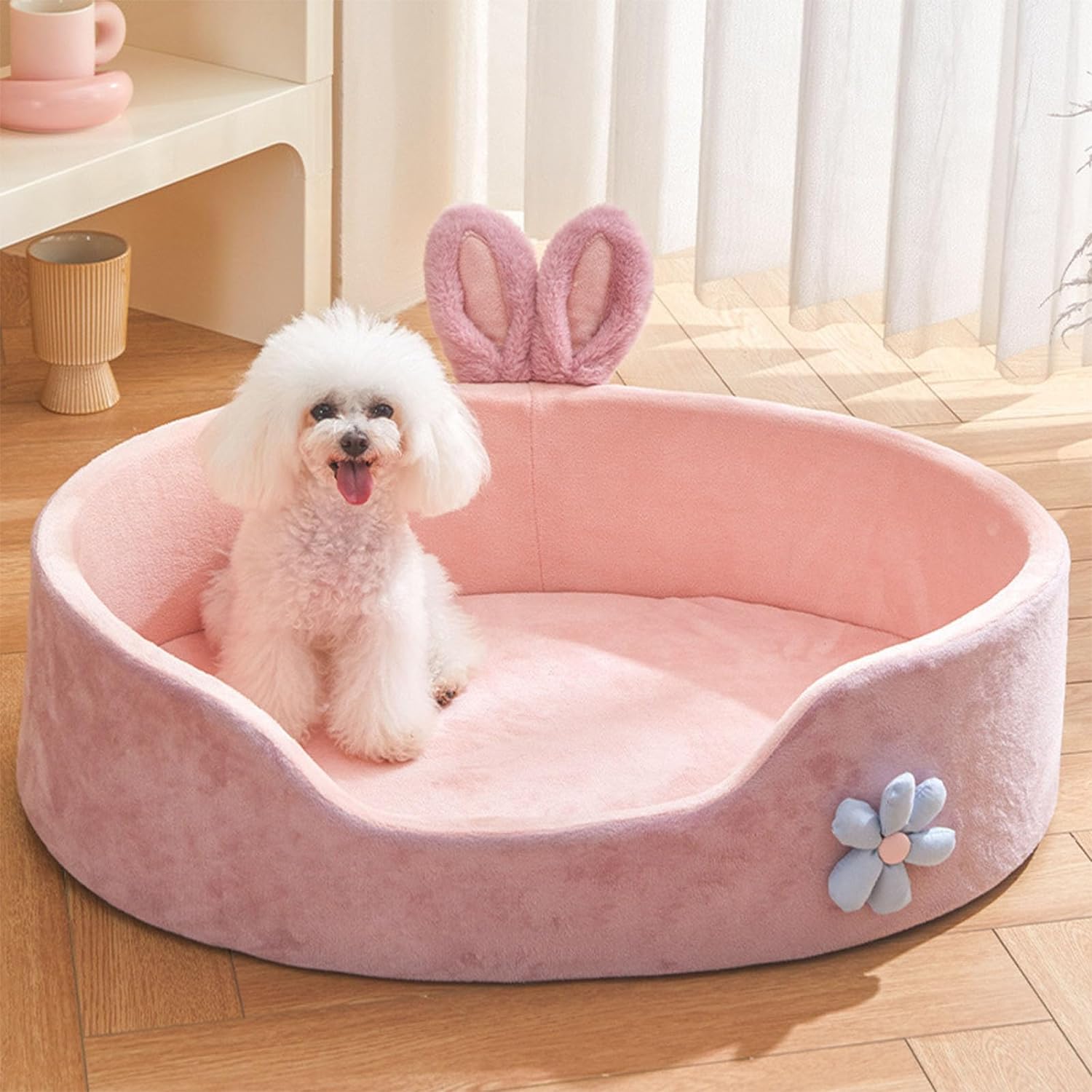 Pink Princess Pet Bed - Rabbit Ear Calming Cushion - Purrfect Pet Haven
