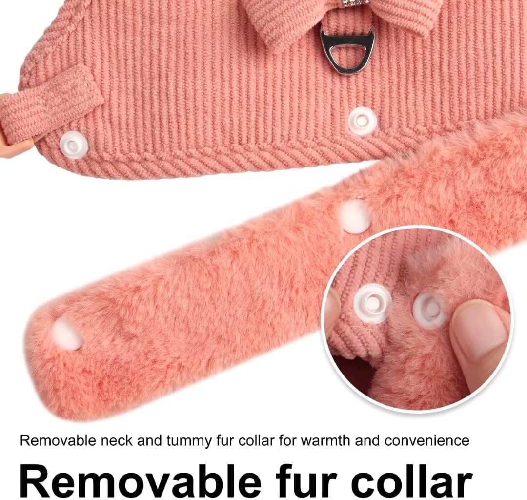 Warm Fur Collar Soft Padded Small Girl Pet Harness and Leash Set with Bow Tie - Purrfect Pet Haven