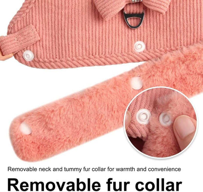 Warm Fur Collar Soft Padded Small Girl Pet Harness and Leash Set with Bow Tie - Purrfect Pet Haven