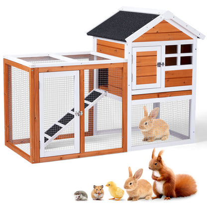 Wooden Rabbit Hutch with Run - Fir Wood with Ladder - Purrfect Pet Haven
