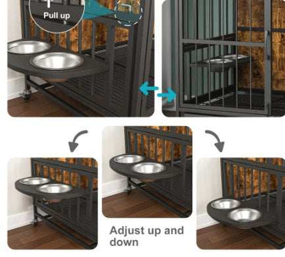 Multifunctional Furniture Crate Dog Cage with Removable Trays and Feeding Station - Purrfect Pet Haven