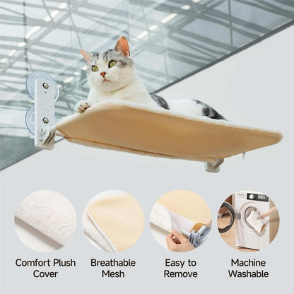 Large White Window Seat Cat Window Perch - Foldable Steel Frame Hammock with Removable Mat For Indoor Cats - Purrfect Pet Haven
