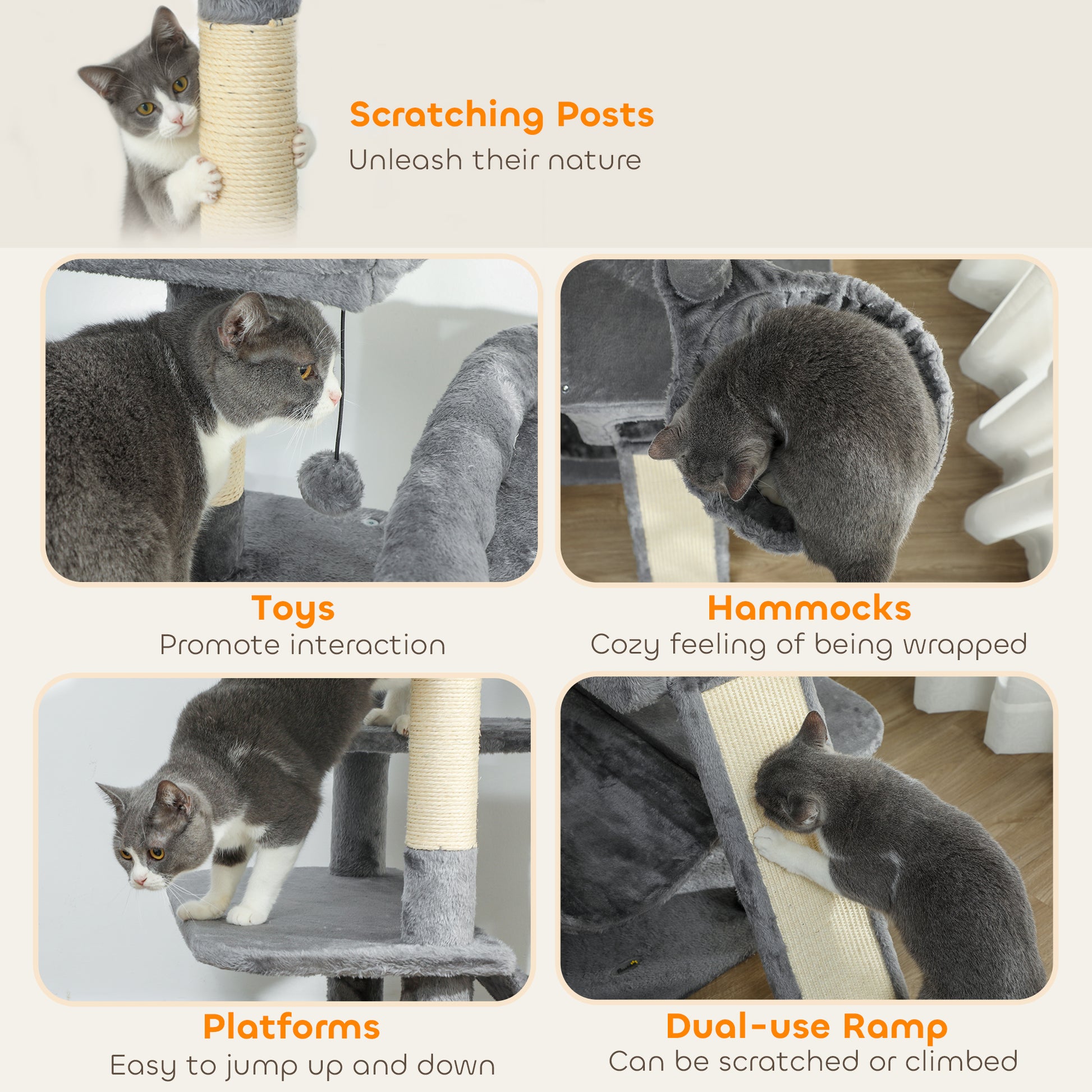 Multi-Level Cat Tower 69" - Cat Tree for Multiple Cats - Purrfect Pet Haven