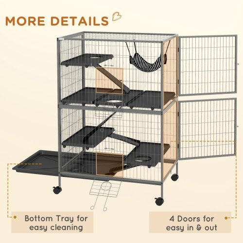 5-Tier Ferret Cage - 50" Tall with Rolling Wheels - Purrfect Pet Haven