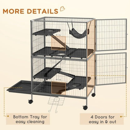 5-Tier Ferret Cage - 50" Tall with Rolling Wheels - Purrfect Pet Haven