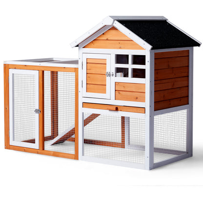 Wooden Rabbit Hutch with Run - Fir Wood with Ladder - Purrfect Pet Haven