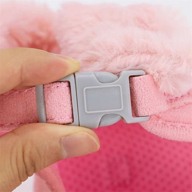 Warm Fur Collar Soft Padded Small Girl Pet Harness and Leash Set with Bow Tie - Purrfect Pet Haven