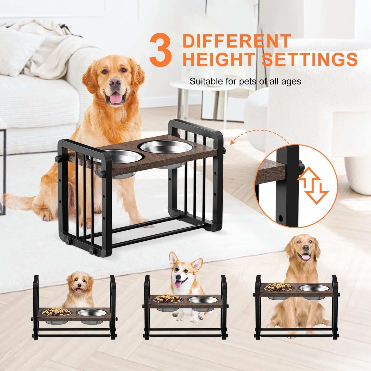 H-shaped Iron Frame 3 Height Elevated Dog Bowl - Purrfect Pet Haven