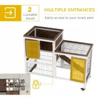 Rabbit Hutch - Elevated Wooden Cage with Wheels & Run - Purrfect Pet Haven