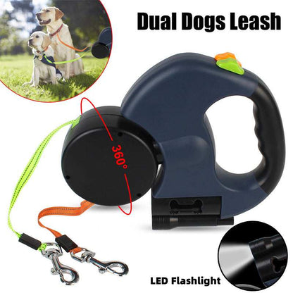 Reflective Swivel Dual Pet Retractable Dog Leash For Small Dogs with Light and Bag Holder - Purrfect Pet Haven