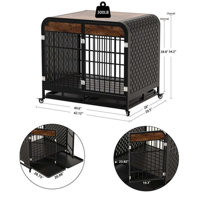 Heavy Duty 42 inch Wooden Table Top Wheeled Furniture Dog Crate - Purrfect Pet Haven
