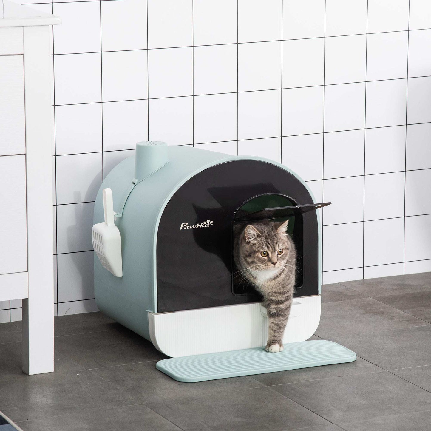 Cat Litter Box With Lid, Indoor Cat With Tray, Spoon, Strainer - Purrfect Pet Haven