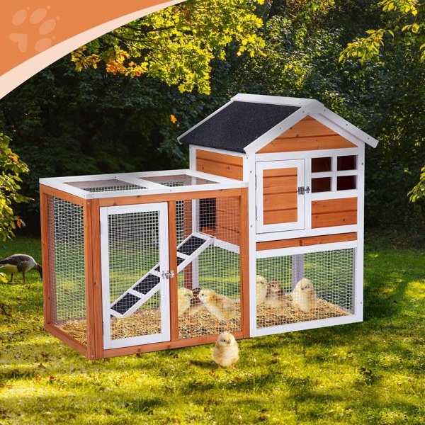 Wooden Rabbit Hutch with Run - Fir Wood with Ladder - Purrfect Pet Haven