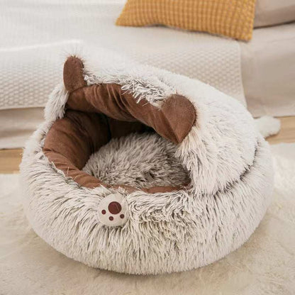 Winter Plush Cat Bed - Round Warm Nest - Purrfect Pet Haven