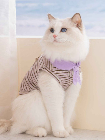 Pet Striped Tie-Front Top - Cute Small Pet Summer Shirt