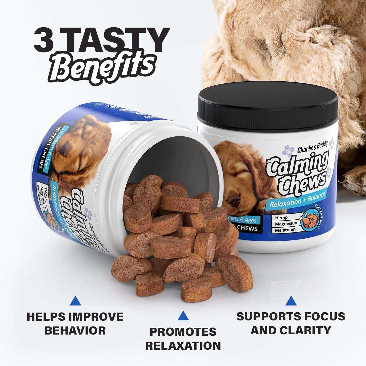 Calming Chews For Dogs Dog Anxiety Relief Promote Relaxation Dog Calming Chews With Melatonin For Dogs Chamomile Magnesium Citrate 90 Soft Chews Chicken Flavor - Purrfect Pet Haven